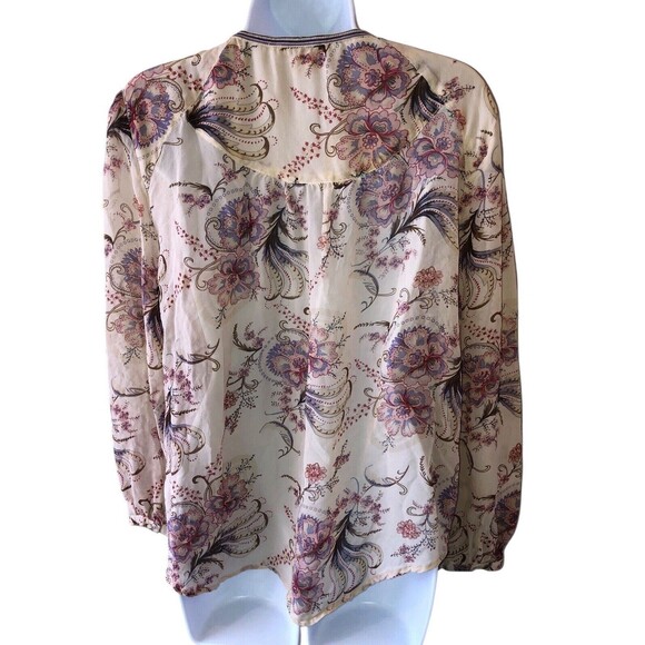Sundance Top Womens Large Blouse 100% Silk Floral Beaded Boho Paisley Sheer - Picture 3 of 10